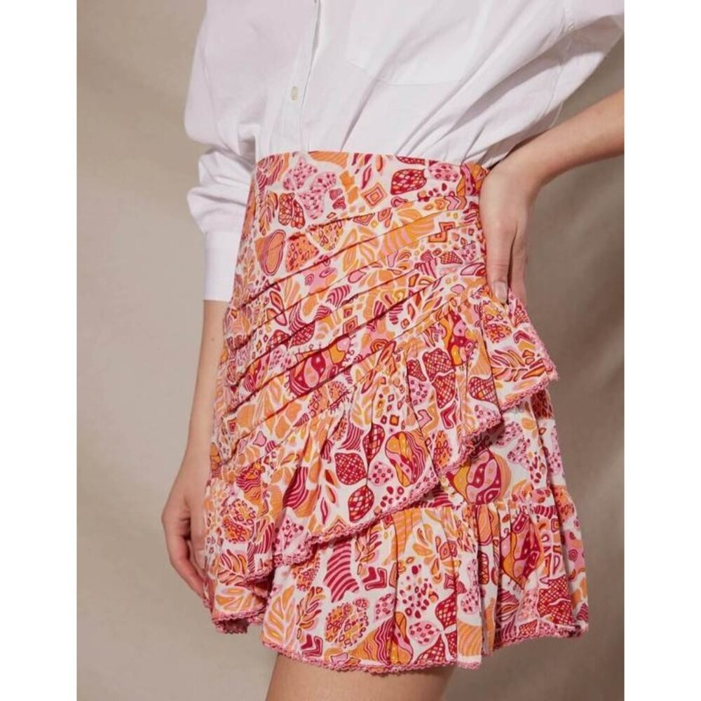 Poupette St. Barth Mabelle Mini Skirt Red Chagal Ruffled Womens XS - Picture 5 of 10